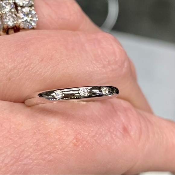 3 Stone Diamond Moissanite Stacking Wedding Band Ring - Picture 10 of 11